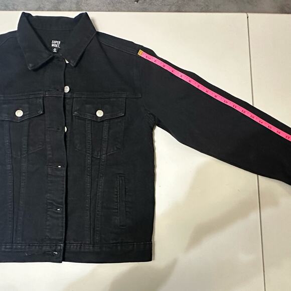 Women's Black Denim Jacket with Smiley Face - Picture 7 of 8